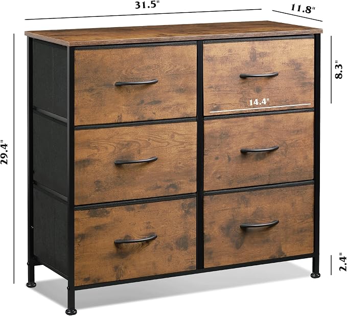 WLIVE Dresser for Bedroom with 6 Drawers, Rustic Brown Wood Grain Print | - Image 3