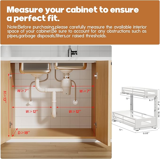 2-Pack 17"Deep Under Sink Organizer And Storage, 2-Tier L-Shaped Pull Out - Image 2