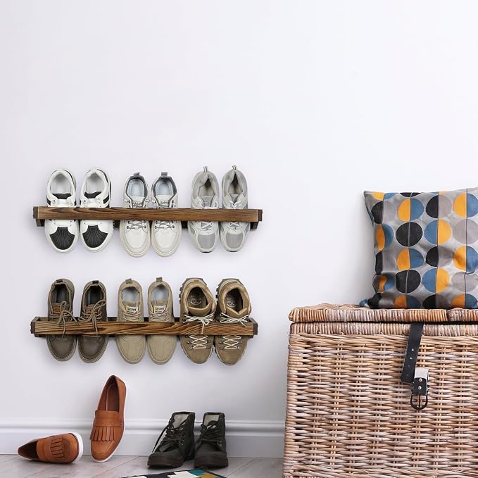 MyGift 30 Inch Rustic Burnt Solid Wood Hanging Shoe Rack, Wall Mounted Storage - Image 4