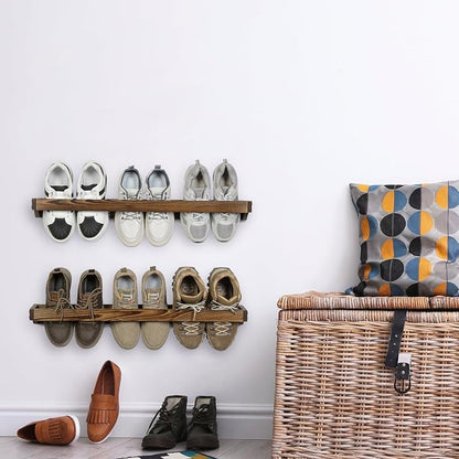 MyGift 30 Inch Rustic Burnt Solid Wood Hanging Shoe Rack, Wall Mounted Storage - Image 4