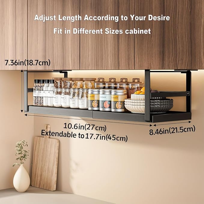 Hanging Under Shelf Storage Basket, Adjustable Width Under Cabinet Add-on - Image 2