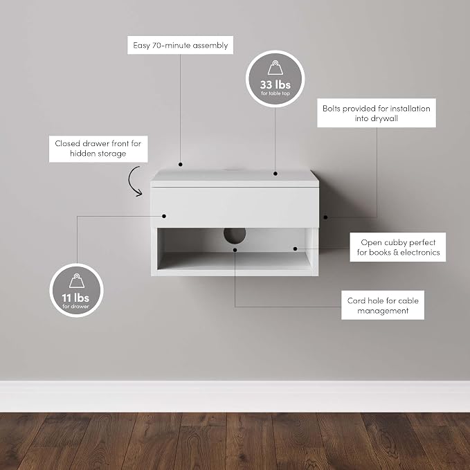 Nathan James Jackson Wall Mounted Floating Bedroom Nightstand - Image 4