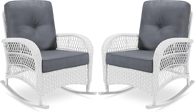 VIVIJASON 2 Piece Patio Wicker Rattan Rocker Chair, Outdoor Rattan Rocker Chair by VIVIJASON