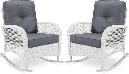 VIVIJASON 2 Piece Patio Wicker Rattan Rocker Chair, Outdoor Rattan Rocker Chair by VIVIJASON