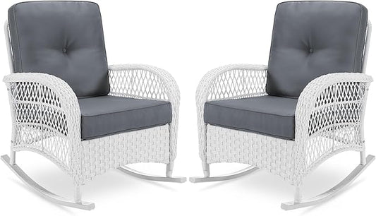 VIVIJASON 2 Piece Patio Wicker Rattan Rocker Chair, Outdoor Rattan Rocker Chair by VIVIJASON