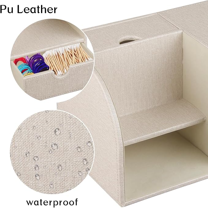 Square Tissue Box Cover with Drawer Storage and Tray on Top, PU Leather Tissues - Image 5