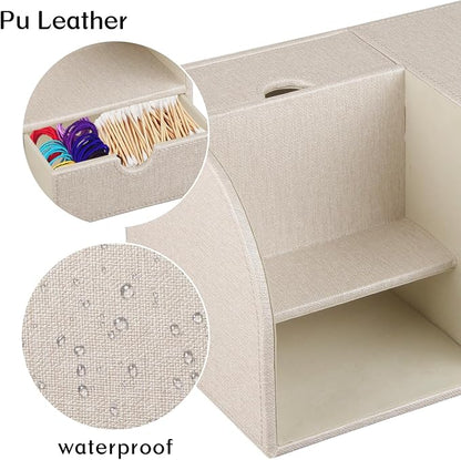 Square Tissue Box Cover with Drawer Storage and Tray on Top, PU Leather Tissues - Image 5