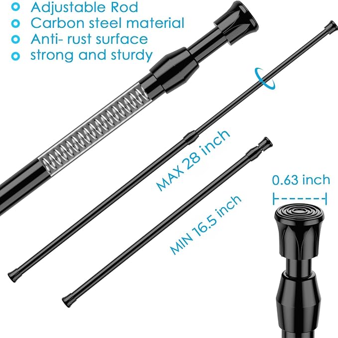 MEXAU 3Pack Spring Tension Curtain Rod 16.5-28 inch Black Small Tension Rod | - Image 2
