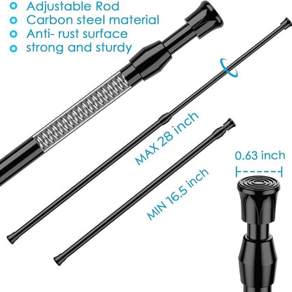 MEXAU 4Pack Spring Tension Curtain Rod 16.5-28 inch Black Small Tension Rod | - Image 2