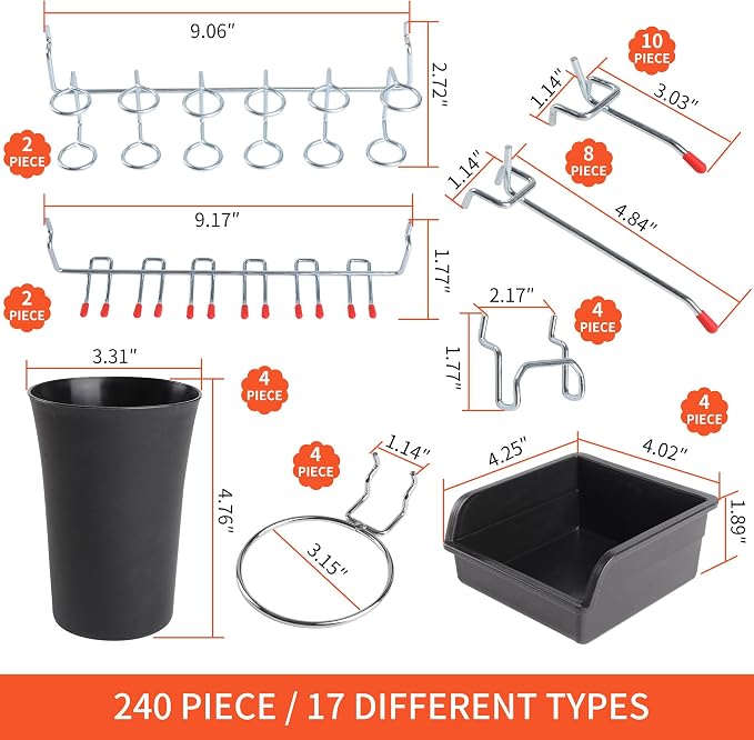 240PCS Pegboard Hooks Assortment, Pegboard Accessories Organizer Kit - Image 3