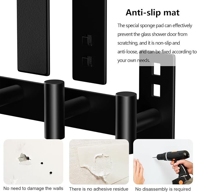 PMMASTO No-Drill Extra Long Shower Hooks, Fits 3/8" Thick Door, Heavy Duty - Image 5
