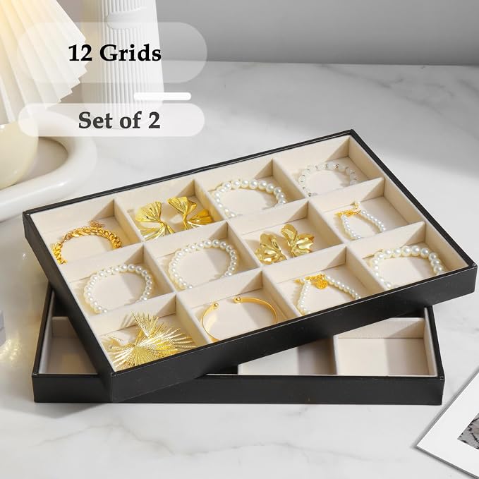 Large Jewelry Organizer Tray 2 Pack, Stackable Jewelry Storage Holder - Image 3