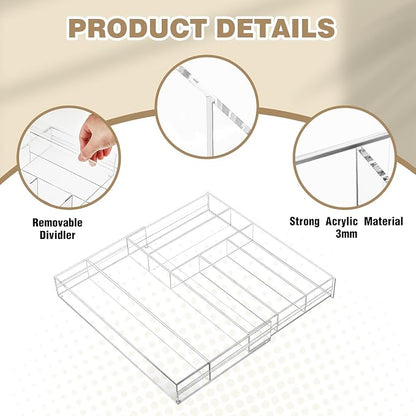 1 Pcs Acrylic Drawer Organizer 9'' up to 18'' x 15'' x 2'' Expandable Drawer - Image 3