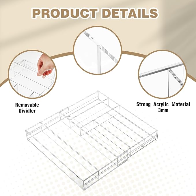 2 Pcs Acrylic Drawer Organizer 9'' up to 18'' x 15'' x 2'' Expandable Drawer - Image 3