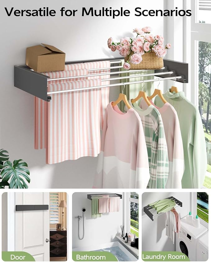 Wall Mounted Clothes Drying Rack 32", Foldable Wall Mount Laundry Rack Folding - Image 3