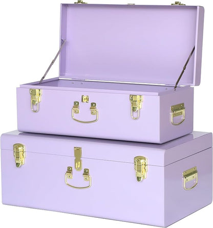 Vixdonos Storage Trunk Chest Decorative Large Metal Box Set of 2 College Dorm by Vixdonos