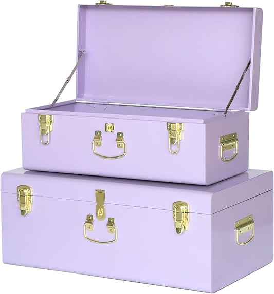 Vixdonos Storage Trunk Chest Decorative Large Metal Box Set of 2 College Dorm by Vixdonos