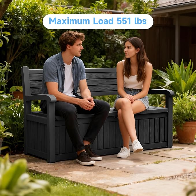 80 Gallon Outdoor Storage Bench, Heavy Duty Deck Box - Image 2