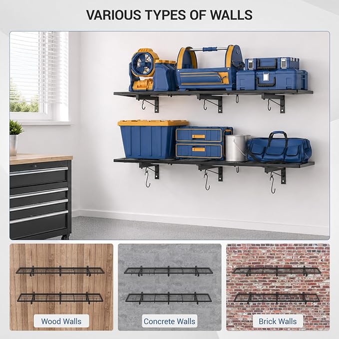 2-Pack 1x4ft Heavy Duty Garage Wall Shelving, 320 lbs Load Capacity, Garage - Image 8