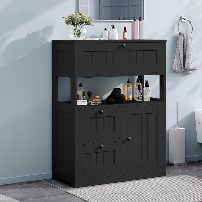GRUSIGN Storage Cabinet, Modern Bathroom Floor Storage Cabinet Organizer - Image 4