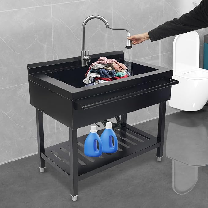 Stainless Steel Utility Sink, Free Standing Single Bowl Kitchen Sink - Image 8
