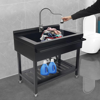 Stainless Steel Utility Sink, Free Standing Single Bowl Kitchen Sink - Image 8