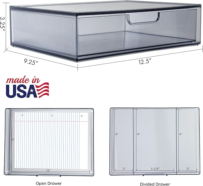 STORi STAX Plastic Stackable Organizer Drawers Classic Grey | 12.5" Wide | Set - Image 3