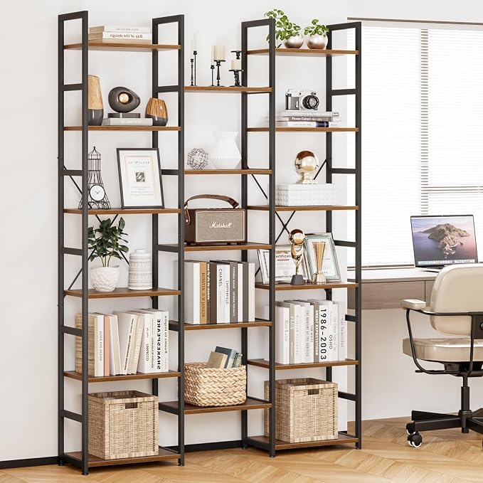 NUMENN Triple Column 6 Tier Bookshelf, Bookcase - Image 2