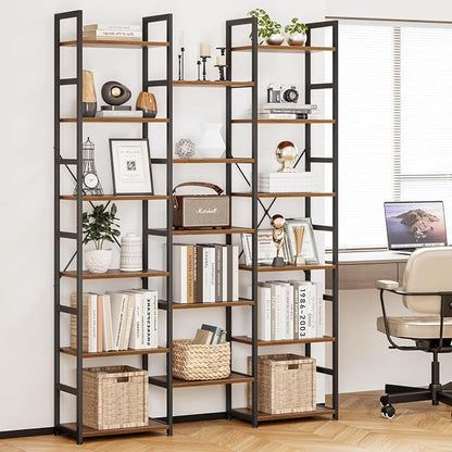 NUMENN Triple Column 6 Tier Bookshelf, Bookcase - Image 2
