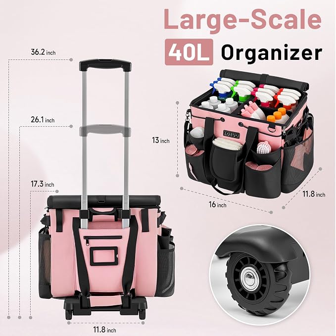 Large Cleaning Caddy for Cleaning Supplies Organizer, Rolling Cleaning Caddy - Image 2