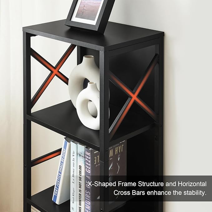 Small Bookshelf, 4 Tier Industrial Bookcase - Image 5