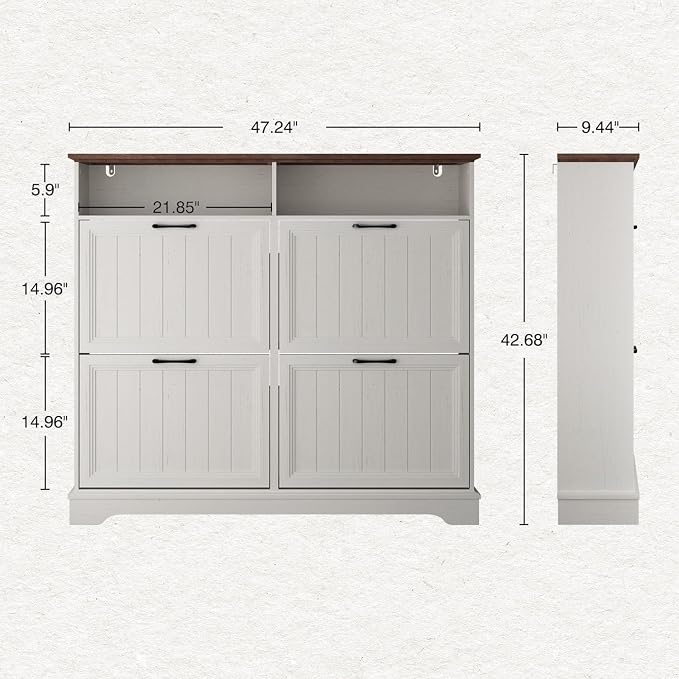 Shoe Storage Cabinet with 4 Flip Drawers, Farmhouse Modern Hidden Shoes Rack - Image 2