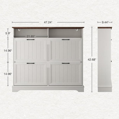 Shoe Storage Cabinet with 4 Flip Drawers, Farmhouse Modern Hidden Shoes Rack - Image 2