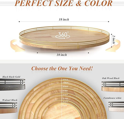 18 Inch Rustic Lazy Susan Turntable – Solid Oak & Iron Wood Rotating Tray - Image 6