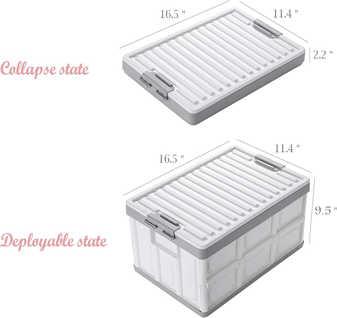 Collapsible Storage Bins with Lids 30L, Folding Plastic Stackable Utility - Image 2