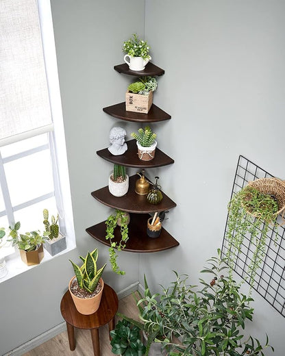 Corner Shelf, 12inch Walnut Solid Wood Floating Corner Shelves Wall Mount Round - Image 2