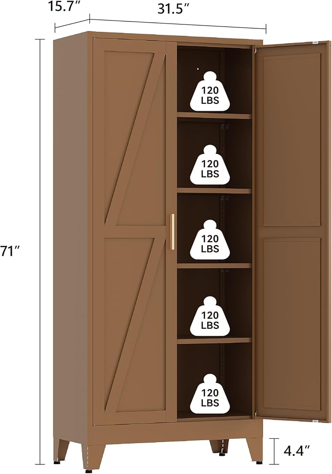71"H Kitchen Pantry Storage Cabinet, Farmhouse Pantry Cabinet, Tree Doors - Image 3