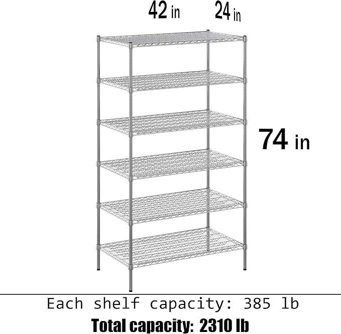 24" Deep x 42" Wide x 74" Height Wire Shelving Kit | 6-Tier | NSF Commercial - Image 3
