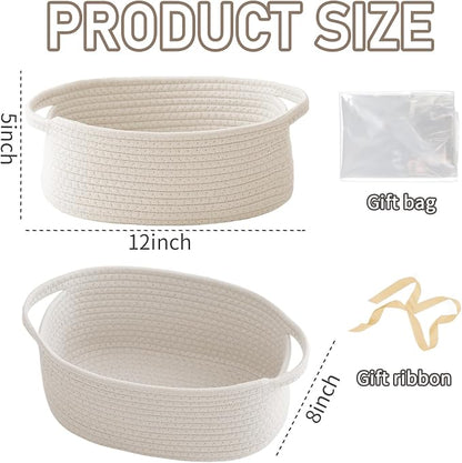 JMvicyroam Small Woven Basket, Empty Gift Basket, Cotton Rope, Includes Ribbon - Image 2
