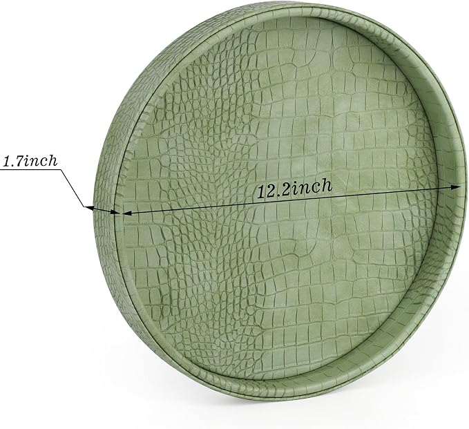 HofferRuffer Faux Leather Round Serving Tray, Vegan Croco Leather Decorative - Image 2
