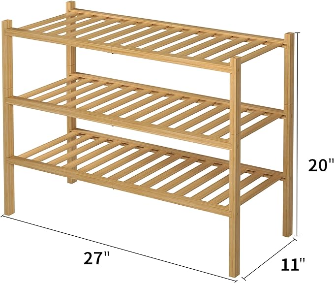 3 Tier Bamboo Shoe Rack for Closet Free Standing Wood Shoe Shelf Storage - Image 3