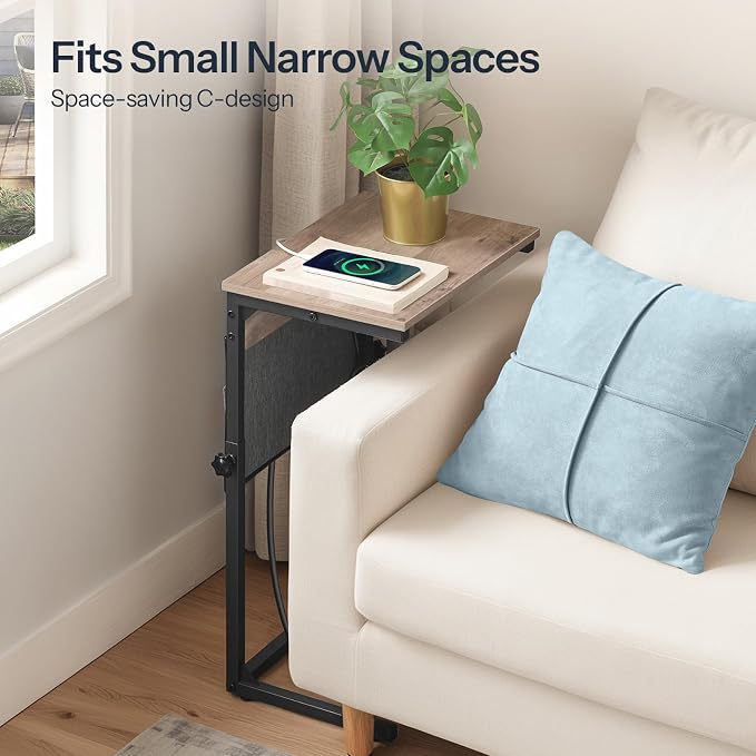 HOOBRO C Shaped End Table with Charging Station, 30” Adjustable Height Sofa - Image 6