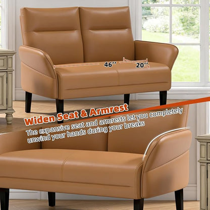 Faux Leather Loveseat with Wide Armrests, Slanted Shawl Arm 2-Seater Sofa - Image 5