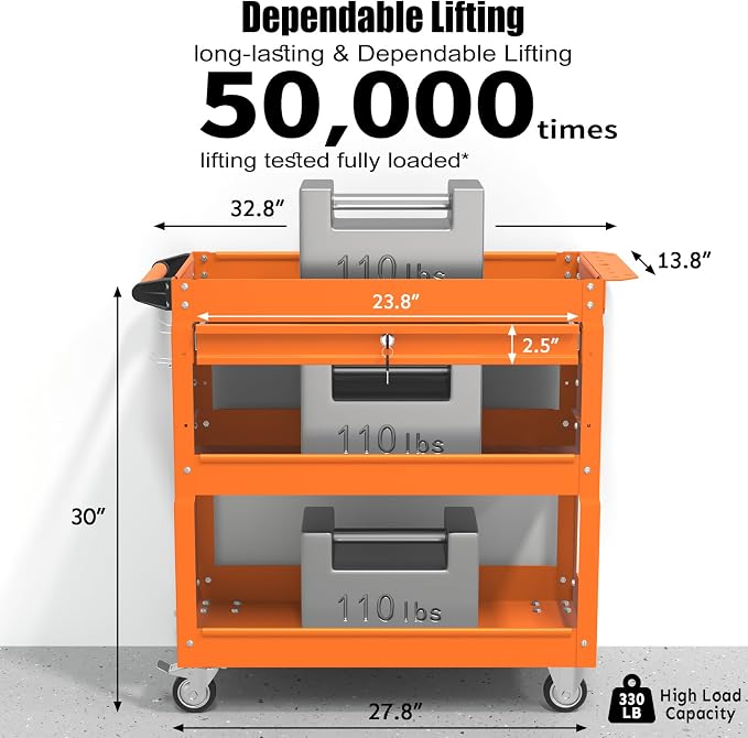 3-Tier Rolling Utility Cart, Metal Heavy Duty Utility Cart on Wheels - Image 3