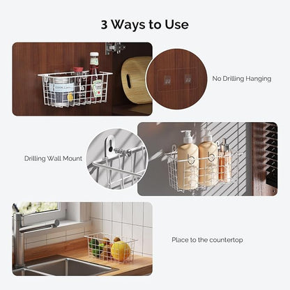 MaraFansie Hanging Kitchen Baskets Wire Storage Basket Adhesive and Screws - Image 2