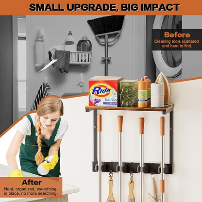 Broom Holder Wall Mount with Cleaning Supplies Organizer, Laundry Room - Image 5