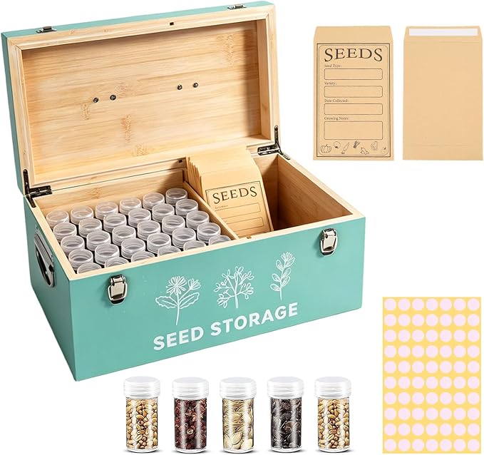 60 Slots Seed Storage Organizer, Bamboo Seed Saving Box by RGJSTRORE