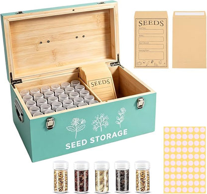 60 Slots Seed Storage Organizer, Bamboo Seed Saving Box by RGJSTRORE