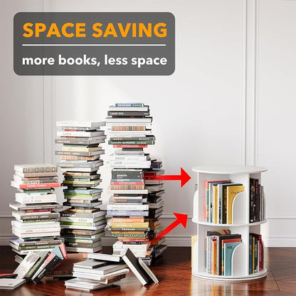SpaceAid 2 Tier Rotating Bookshelf Tower, Spinning Bookcase Lazy Susan - Image 3