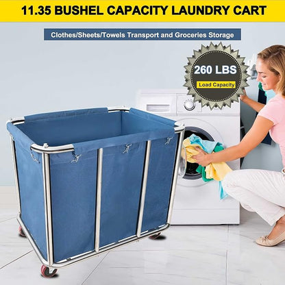 11.35 Bushel Industrial Rolling Laundry Cart, Laundry Basket Bulk Truck - Image 3